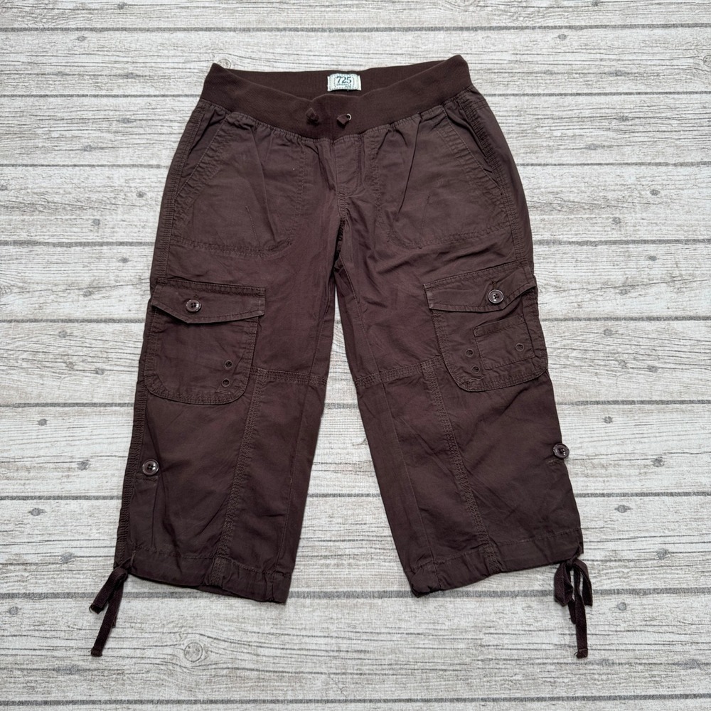 725 Originals Cargo Pants Women's XS Brown Cotton Capri Pull On Cropped Utility